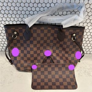 Dupe brown checkered tote small
